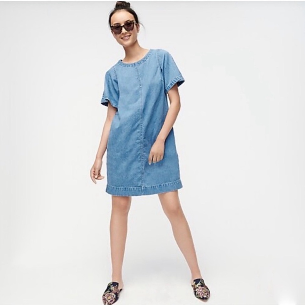 J Crew Denim Cap Sleeve Dress Cotton Pacific Blue Size 10